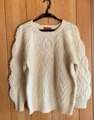 여성용 JUST HIT 아이보리 케이블 니트 스웨터