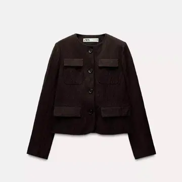 ZARA 울 혼방 자켓 패치 포켓 S 사이즈 다크 브라운