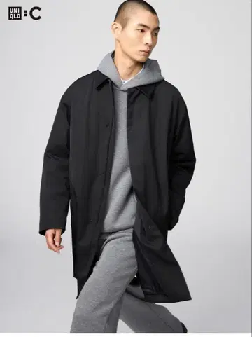 유니클로 퍼프 테크 하프 코트 블랙 L