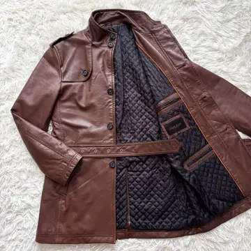 양가죽 퀼팅 벨트 트렌치코트 올리버 브라운 오렌지 광택감