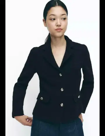 ZARA 블랙 테일러드 자켓 버튼 포함 XS