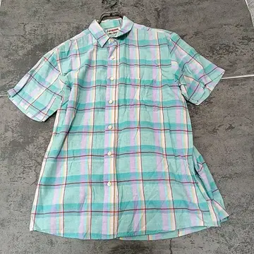 레어 배색 맥레거 반팔 체크 셔츠 M 민트 그린 남성 빈티지 상쾌함