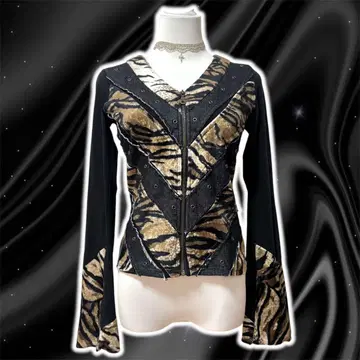 가격 인하 y2k 헤이세이 갸루 00s 레오파드 플레어 소매 긴팔 티셔츠