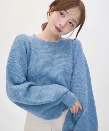 chun x TITTY&CO. 퍼프 슬리브 라메 니트 블루