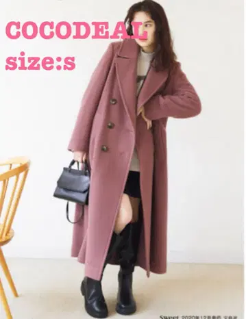 COCO DEAL 더블 브레스트 롱 코트 핑크 베이지 울 코트