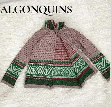 [ 일본제 ] 아르곤킨 민족 패턴 울 가디건 후드 부착