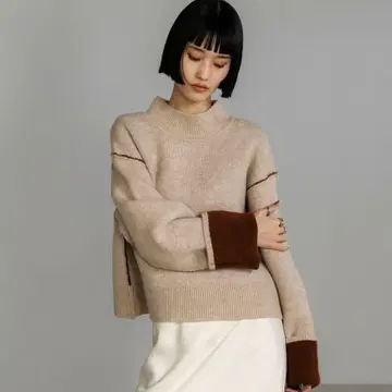 바이컬러 하이넥 니트 풀오버 LS