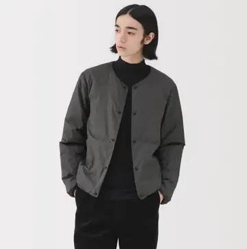 신사 경량 다운 포켓터블 노카라 자켓 신사 M 다크 그레이
