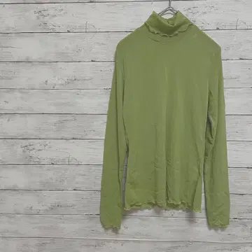 티셔츠 (M) 하이넥 얇은 소재 이너 라이트 그린 비침 있음