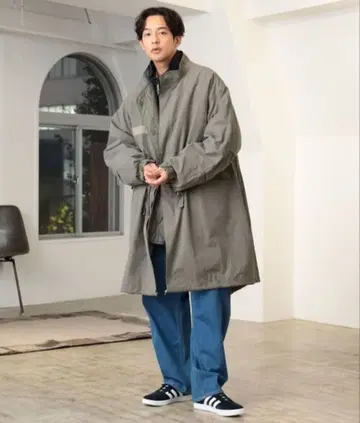 BEAMS HEART 빅 실루엣 모즈 코트 M65 롱 코트