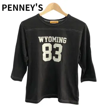 페니스 데님 T셔츠 넘버링 오부 소매 여성용 둥근넥 빅 로고