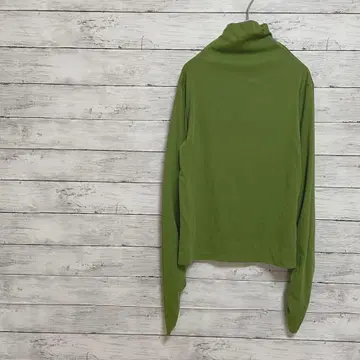 [ VQ ] 티셔츠 소매 끝 개더 하이넥 그린 얇은 소재