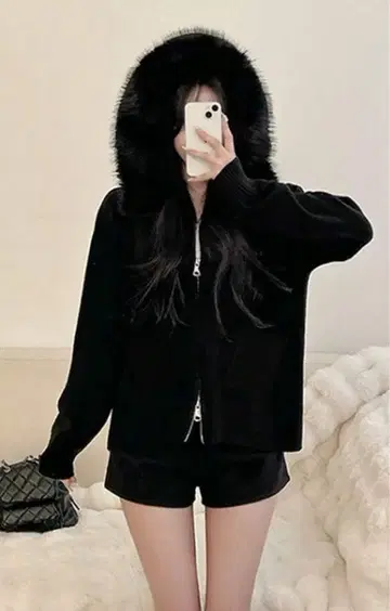 여성용 퍼 칼라 후디드 니트 가디건, 루즈핏 가을 아우터