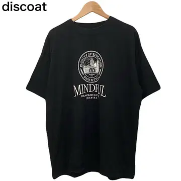 디스코트 프린트 여성용 반팔 블랙 둥근넥 코튼 T셔츠