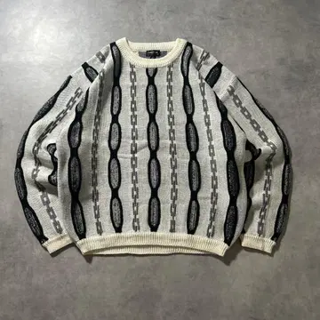 빈티지 흑백 체인 모드 레트로 3D 디자인 니트 스웨터