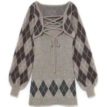 BUBBLES 레이스업 아가일 원피스