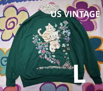US VINTAGE 고양이 모크넥 맨투맨 팬시