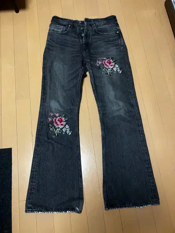 다이리쿠 플라워 데님 플레어 데님 블랙 블랙