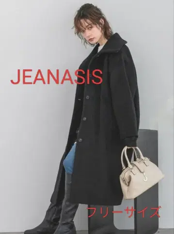 고품질 JEANASIS 울 비버 스탠드 카라 코트 블랙