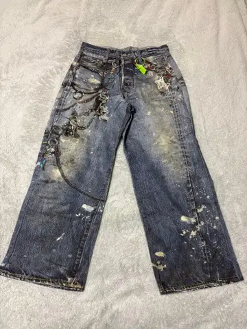 패치워크풍 데미지 가공 데님 팬츠 와이드 스트레이트 노브랜드