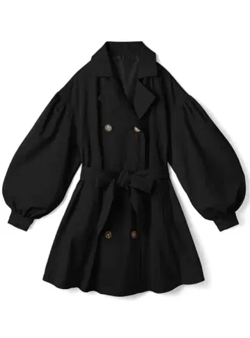 리본 벨트 포함 볼륨 슬리브 숏 기장 트렌치코트