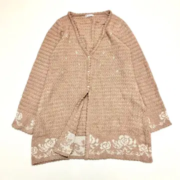 엑시즈팜 비즈 자수 로즈 프린트 플레어 가디건