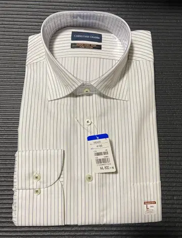 CHRISTIAN ORANI 화이트 스트라이프 와이셔츠 L