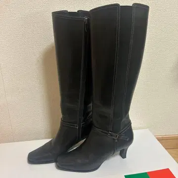 블랙 롱 부츠 지퍼 긴자 카네마츠 23.5cm 가죽