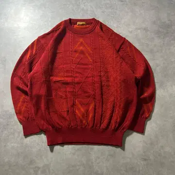 Lancel 케이블 레드 오렌지 디자인 레트로 니트 스웨터