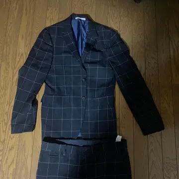 네이비 체크 무늬 캐주얼 수트 셋업