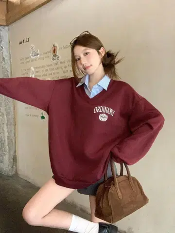 레터 & 스트라이프 패턴 패치워크 서멀 라이닝 스웨트 셔츠, 가을 겨울용