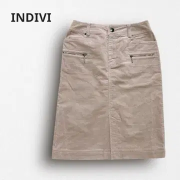 Y6451 [인디비] 코듀로이 타이트 스커트 앞 슬릿 베이지