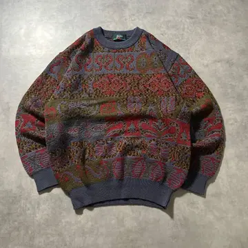 빈티지 올 패턴 레트로 퍼플 기하학 무늬 레트로 니트 스웨터