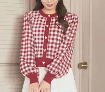 Areeam 아림 미키&미니 체크 무늬 니트 가디건