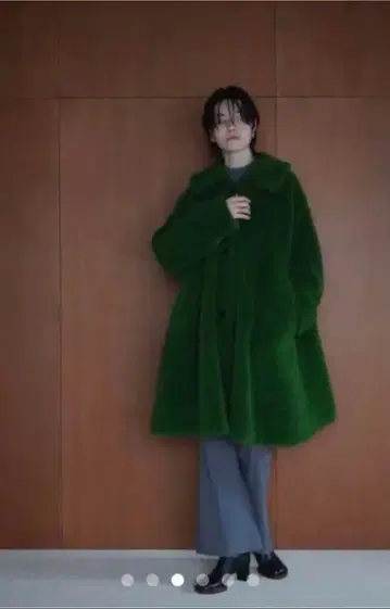 CLANE 클라네 샤기 모헤어 코트 피코트 그린 FREE