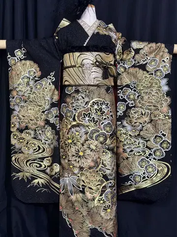 블랙 베이스 고급 후리소데 풀세트