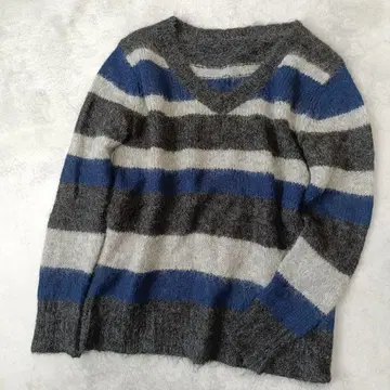 새상품급 더마 컬렉션 알파카 보더 V넥 니트 루즈핏 빅사이즈 LL