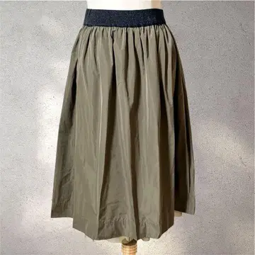 [노리즈] 38/플리츠 스커트/카키/어른스러운 시크함/허리밴딩/무릎 기장