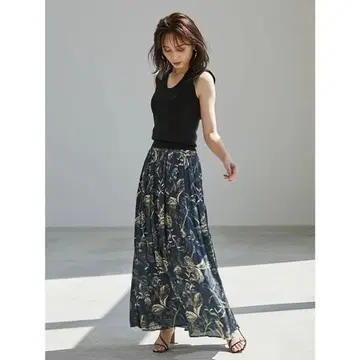 anuans 리프 패턴 개더 스커트