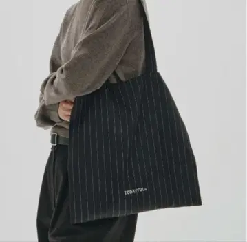 todayful 스트라이프 토트백 블랙