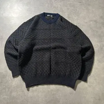 빈티지 네이비 기하학 케이블 디자인 레트로 니트 스웨터