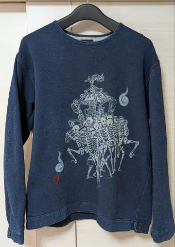 교토 의류 오스티아 재팬 맨투맨 일본풍 패턴 네이비 나염 데님 인디고