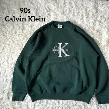 Calvin Klein 90s 맨투맨 그린 자수 로고 L y2k