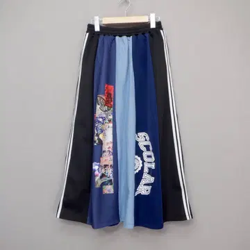 스칼라 153637: 로고 콜라주 패턴 데님 x 저지 절개 스커트