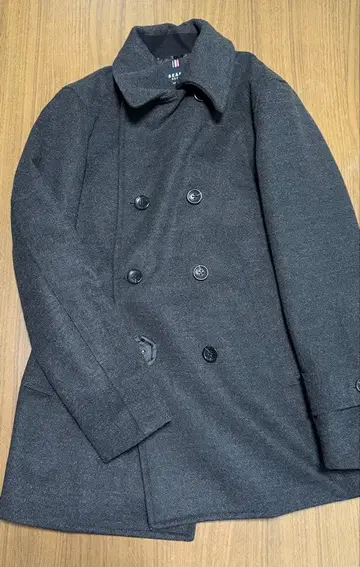 BEAMS 다크 그레이 더블 브레스트 피 코트