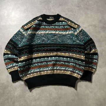 빈티지 올 패턴 기하학 레트로 보더 디자인 레트로 니트 스웨터