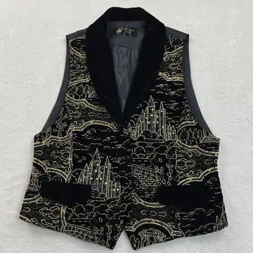 Vintage 벨로아 베스트 금 프린트 블랙 성