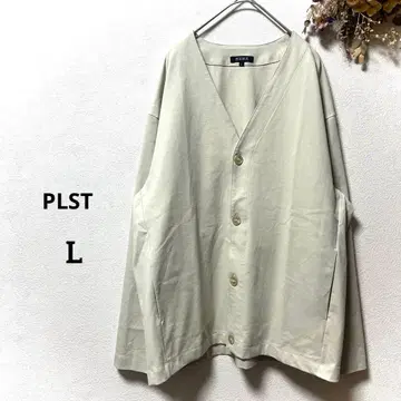 플라스테 가디건 크림색 V넥 버튼 달린 앞 포켓 2개 달린 L