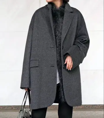 [ 미사용 새상품 ] 오버 사이즈 코트 그레이 오버 사이즈 울 코트