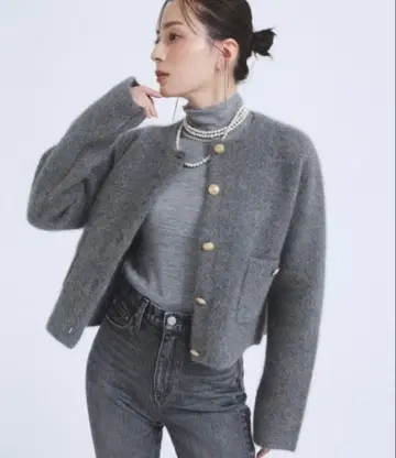 라쿤 블렌드 노카라 니트 자켓 가디건 아뉴앙스